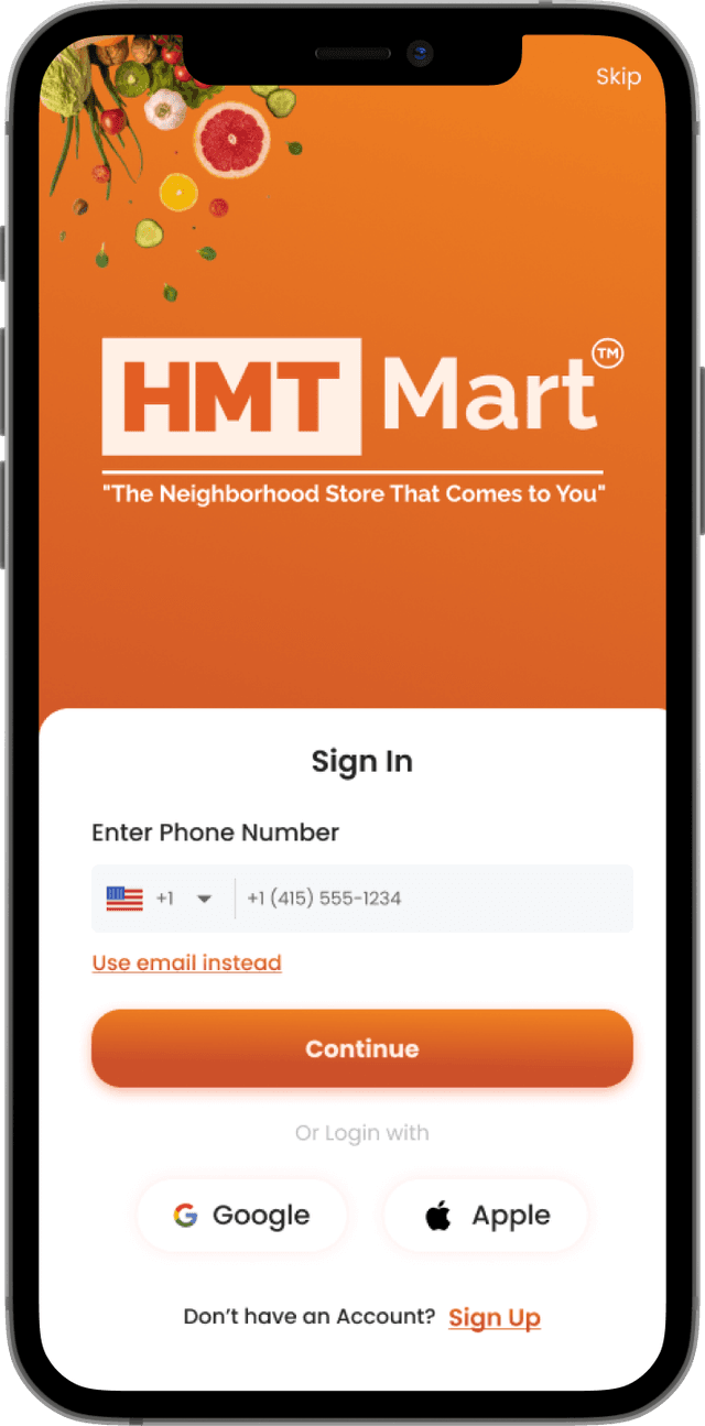 HMT Mart App Mockup